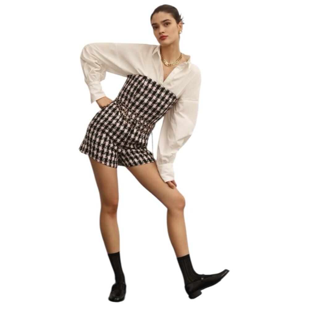 Hutch Strapless Tweed Romper Black Houndstooth Size‎ 10 Pockets Preppy